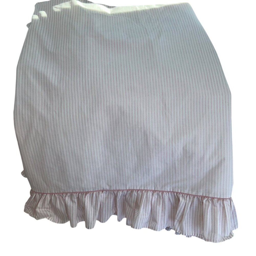 laura ashley pink white ticking stripe vintage cotton ruffle TWIN flat sheet